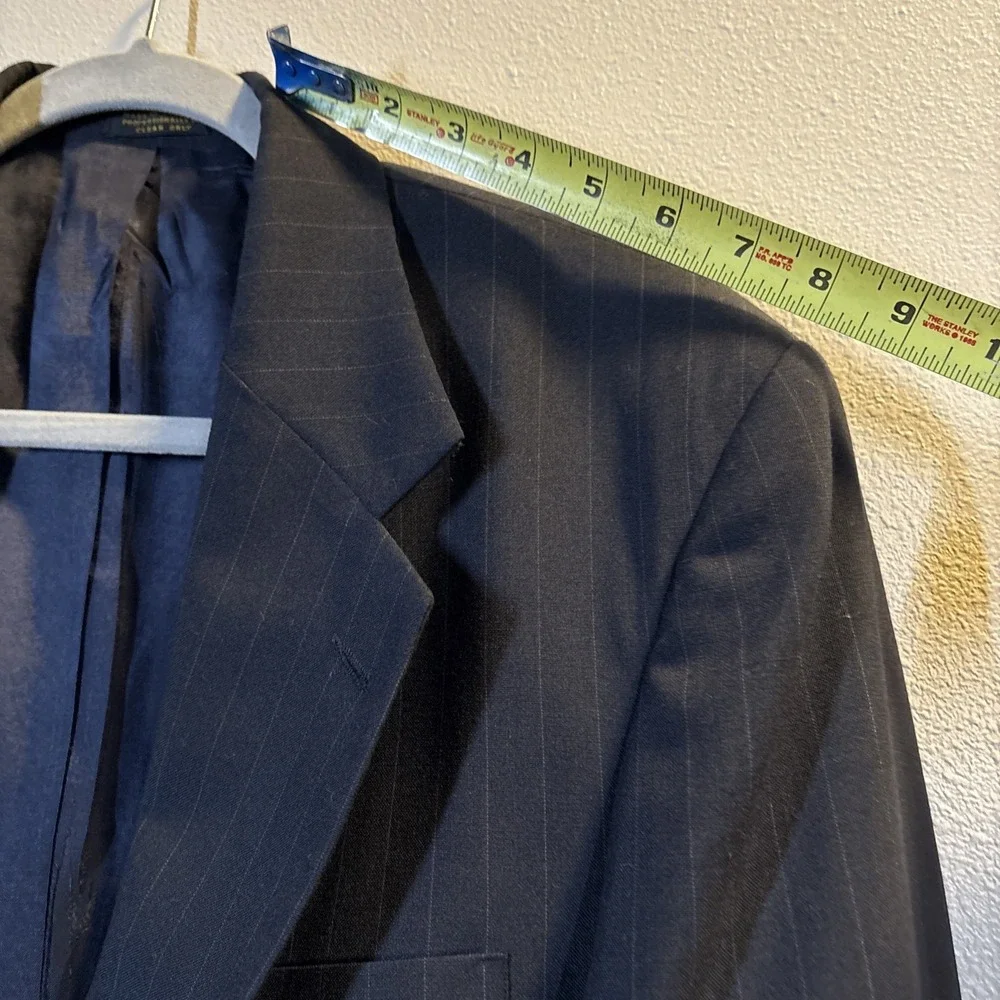 Barrington Blazer Mens 38 Short Black Pinstripe Two Buttons Wool Poly Blend